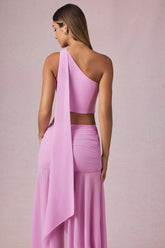 Scarf-Detail One-Shoulder Top in Pink Orchid